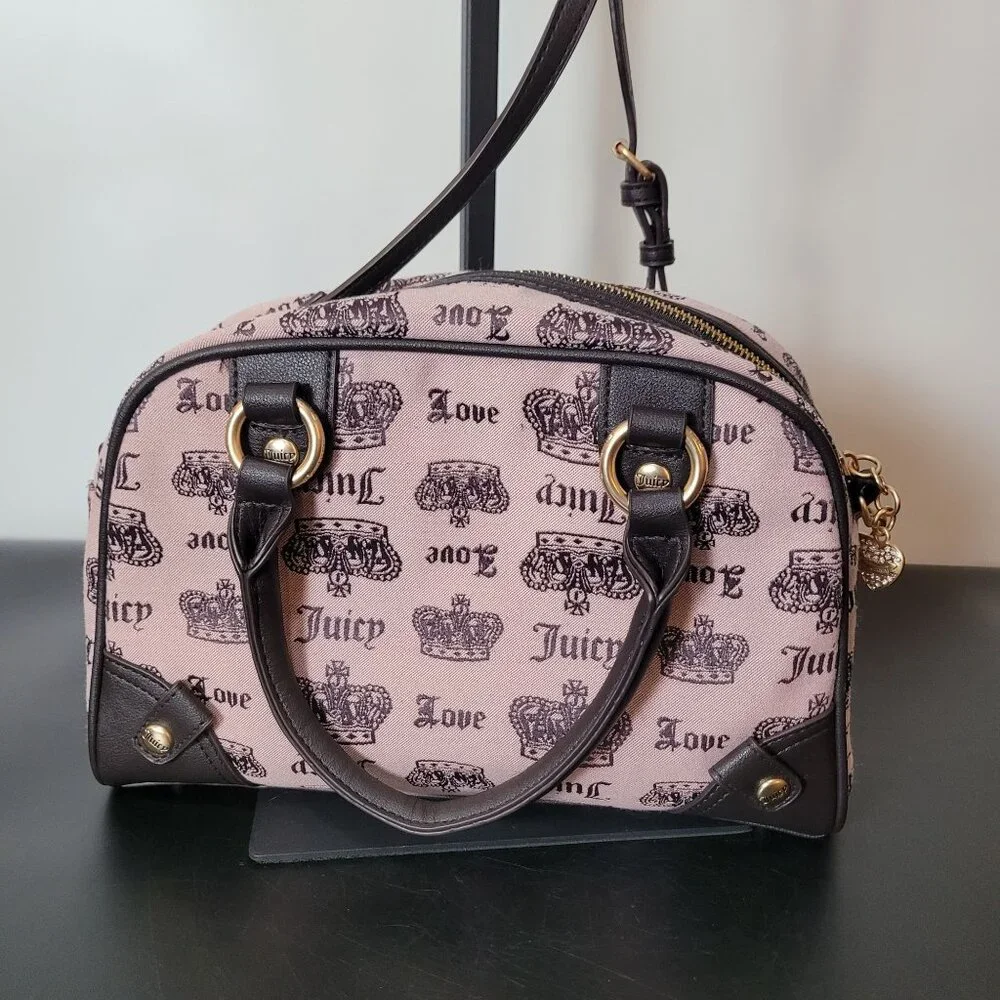 Juicy Couture Light Pink & Brown Trim Crossbody Satchel Bag - Picture 9 of 16